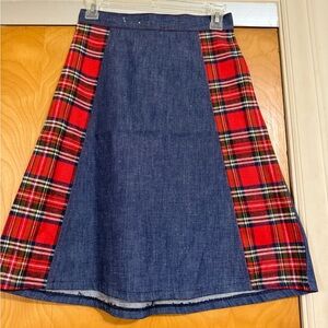 Vintage denim and plaid midi skirt